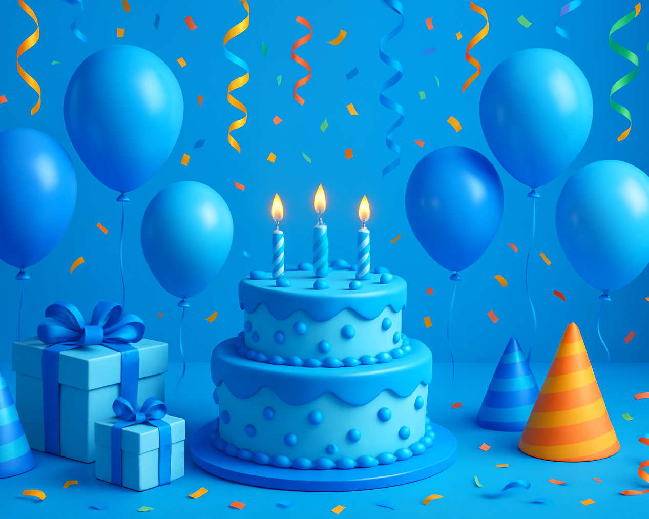 Birthday party with color #0084ff - make it 3d and don't include text